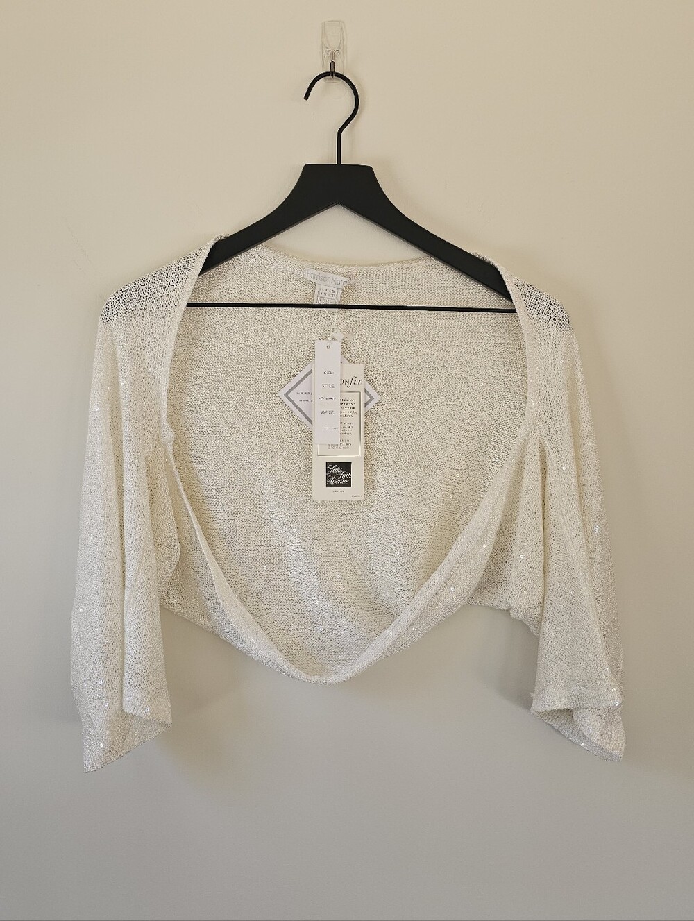 NWT VINTAGE Harrison Morgan Cream Sequin Knit Sweater